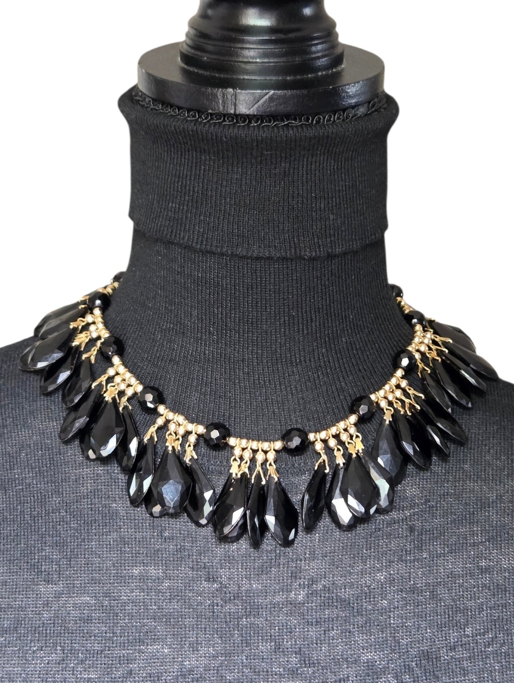 Vintage YSL Signed Black Teardrop Bib Collar Statement Necklace